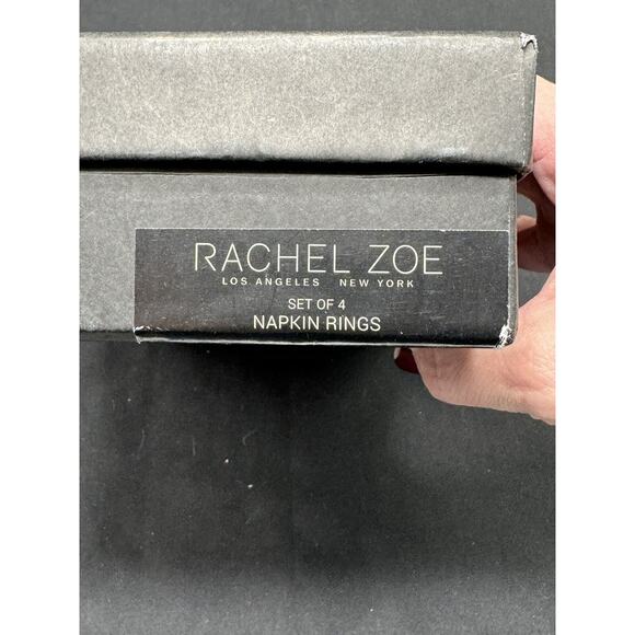 RACHEL ZOE NAPKIN RINGS (4) LEAVES SILVER BLUE METAL NIB - Picture 3 of 6